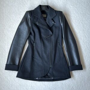 New Mackage Wiona Wool Cashmere Leather Mid  Length Coat XXS